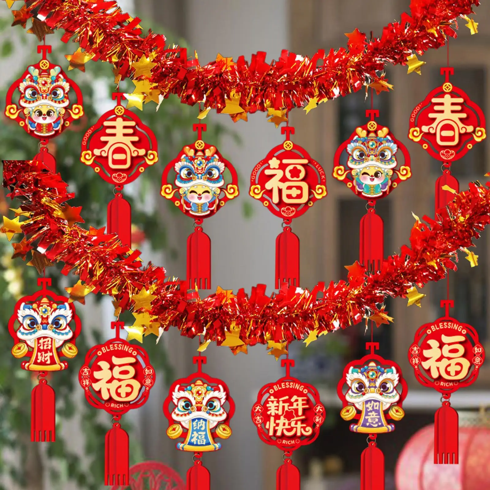 Chinese New Year Garland Reusable Success Happiness Lunar New Year Ornament Room Ceiling Garland Home Decoration 8x200cm