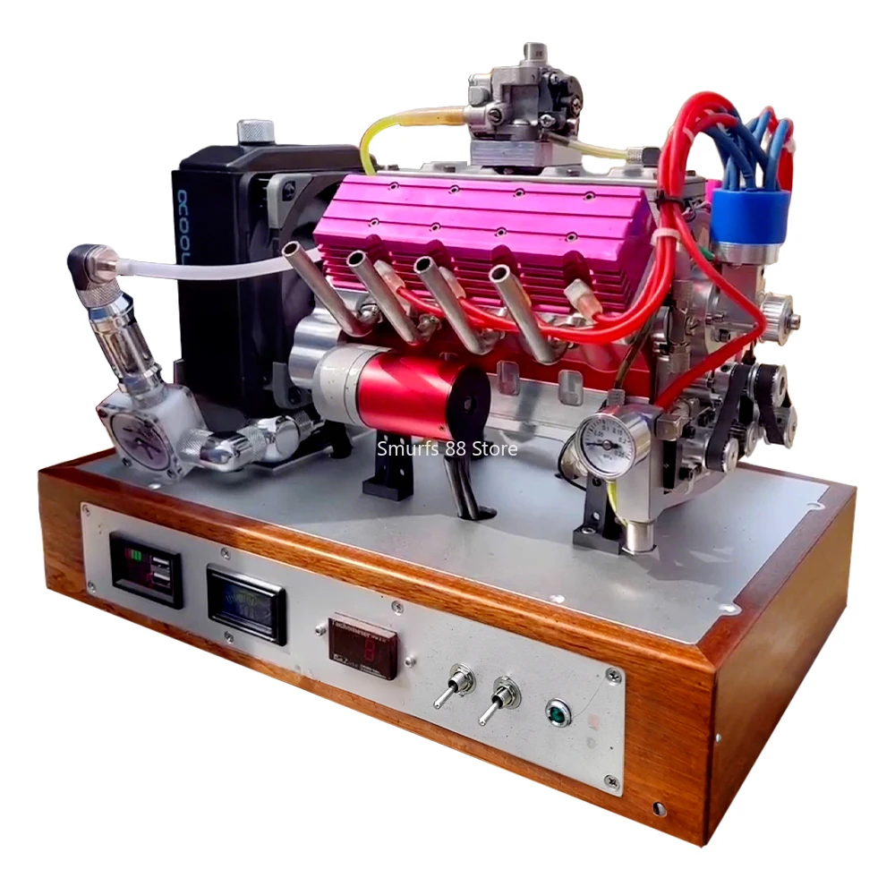 Modelo de motor v8, metal, gasolina, refrigerado a água, com base, supercharging mecânico, pode ser comercial, ignição cdi, brinquedo, presente
