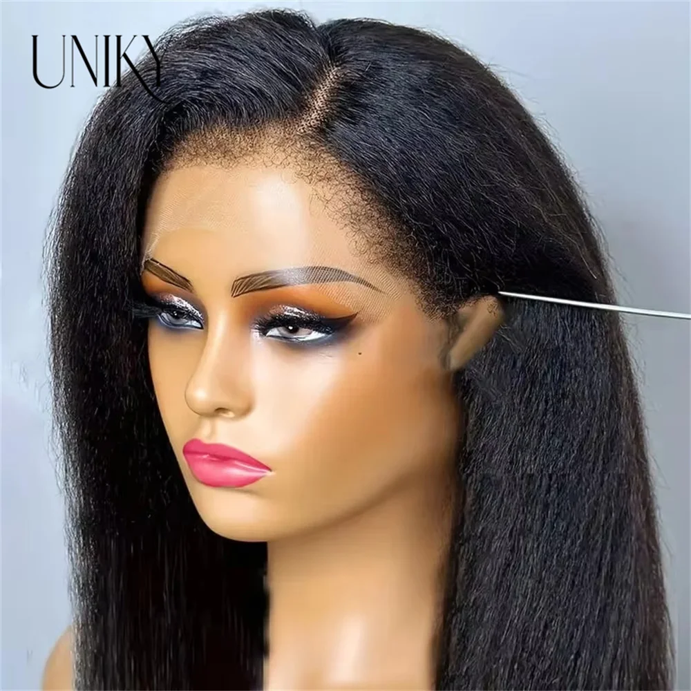 

Yaki Straight Bob Wig With 4C Kinky Curly Edges 6x4 Wear to go glueless Human Hair Wigs 6x4 Closure Wig Soft Lace Frontal Wigs