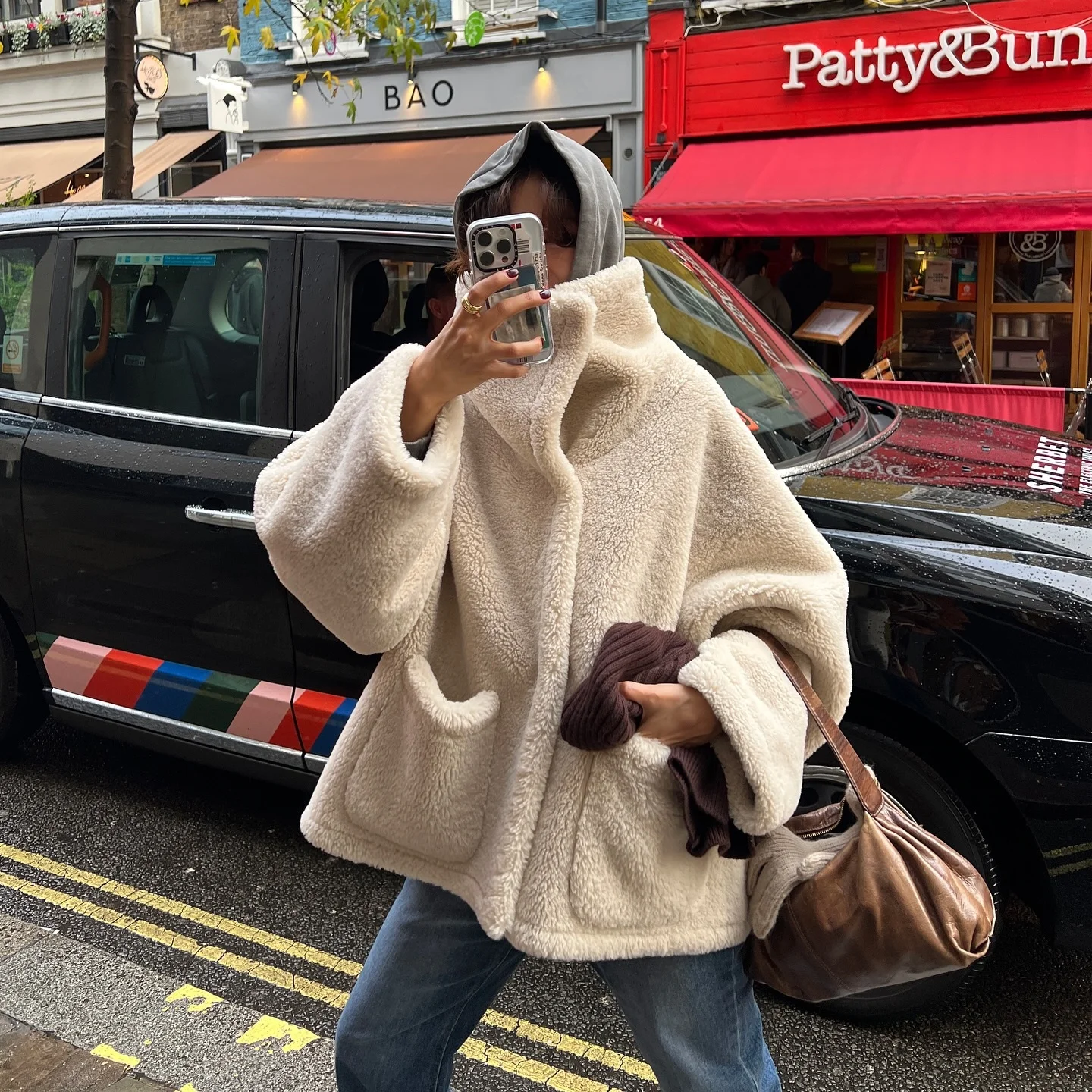 Lamb Fur Collar Warmth Integrated Leather And Fur Coat Style Lazy Fashion High Collar Women's Thick Winter Outerwear