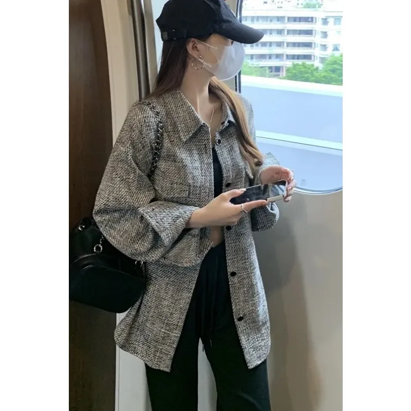 

Французское универсальное пальто средней длины, женское модное повседневное пальто на пуговицах с длинными рукавами и лацканами, кардиган, топ