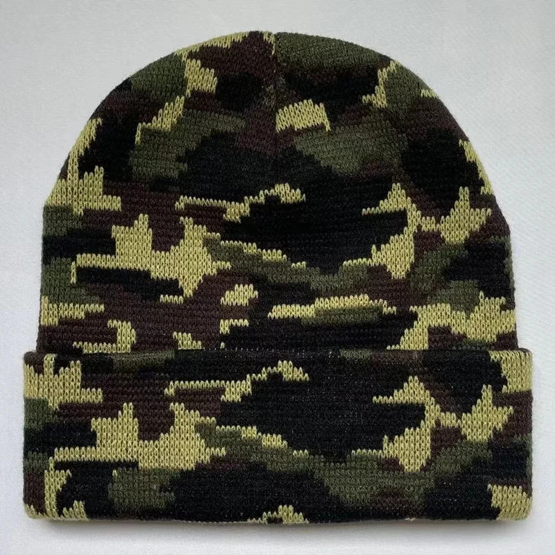 Camouflage Knitted Pullover Hat Men Women Winter Warm Beanies Outdoor Hiking Skiing Elastic Skullies Beanies Cap All-match Hats