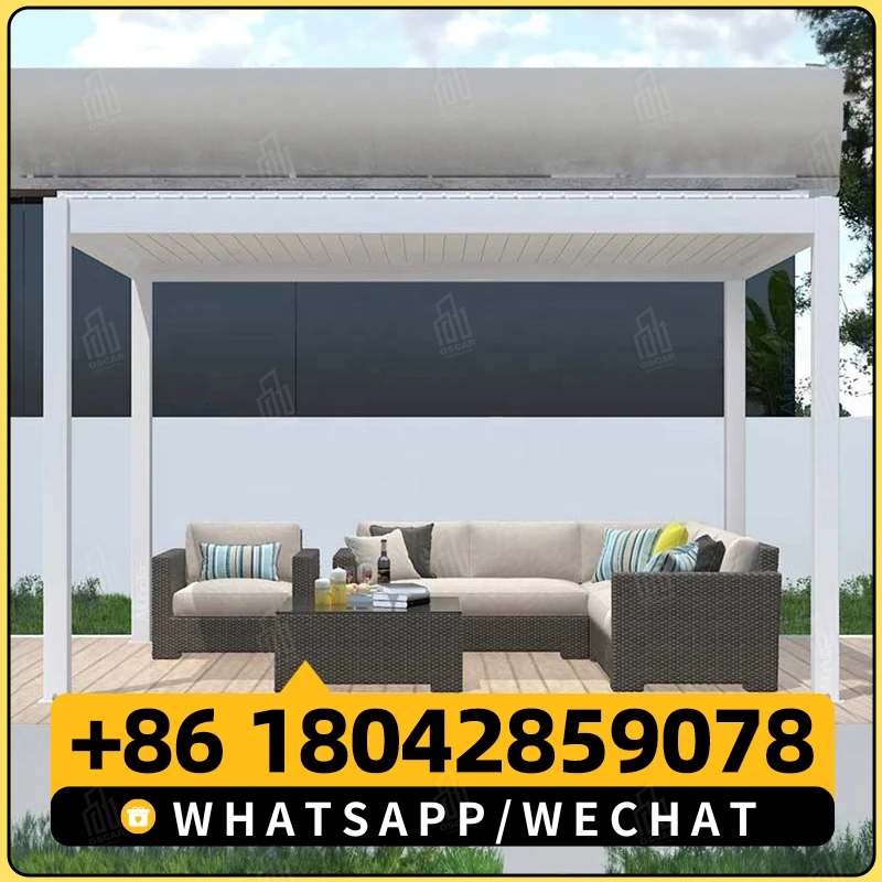 AlunoTec Luxury Garden Gazebo Motorized Bioclimatic Patio Roof Outdoor Aluminium Pergola