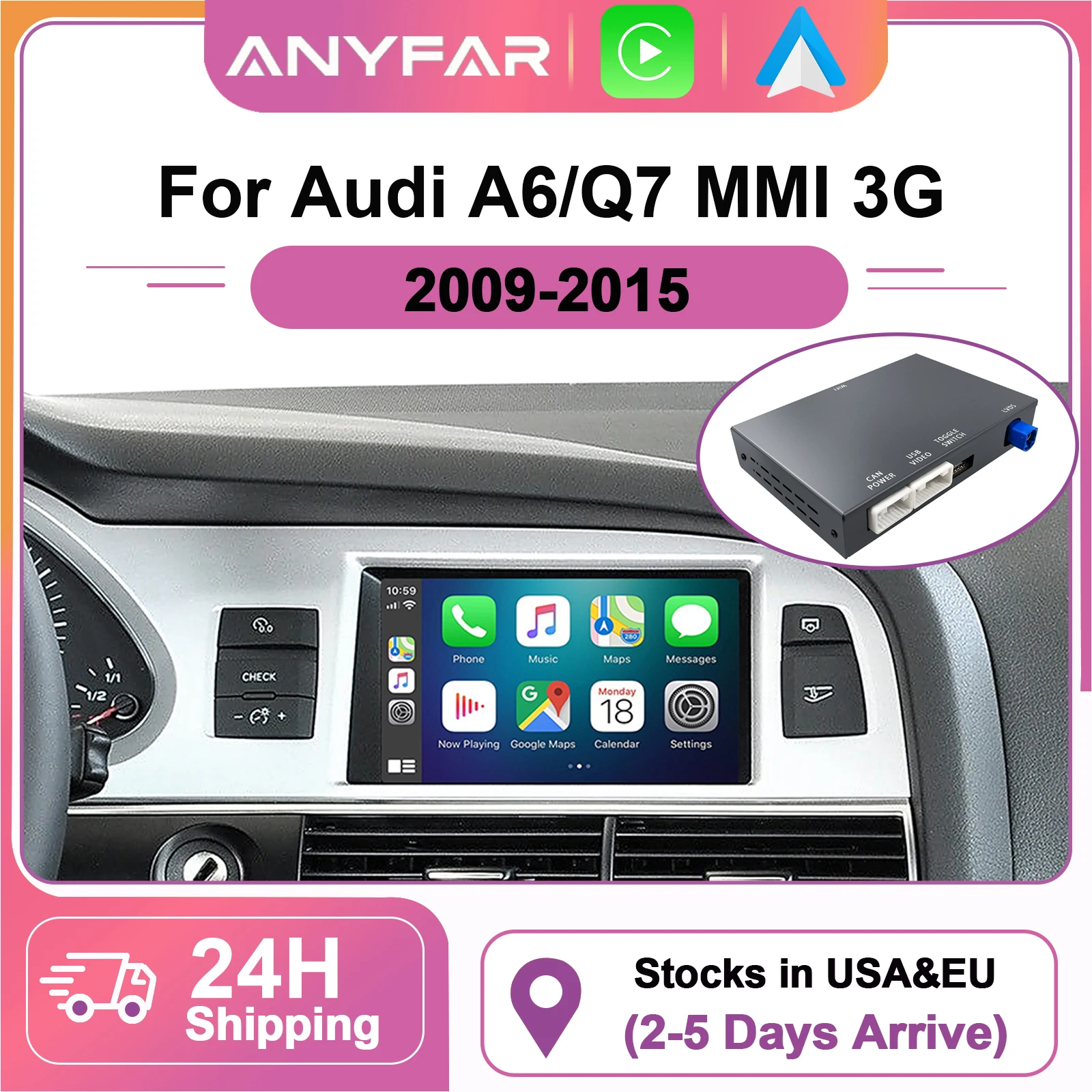 

ANYFAR Wireless Carplay Android Auto Interface Retrofit Kits For Audi A6 A7 2010-2015 6.5"/7" Screen MMI 3G Decoder Box