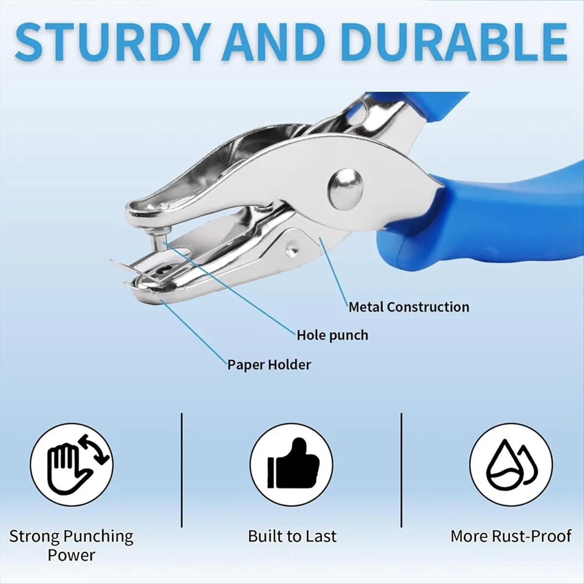 【Best Seller】2 Pcs Single Hole Punch, 1/4in Hand Hole Puncher with Soft Grip Handle for Crafts,, 6 Sheets Capacity, Tickets