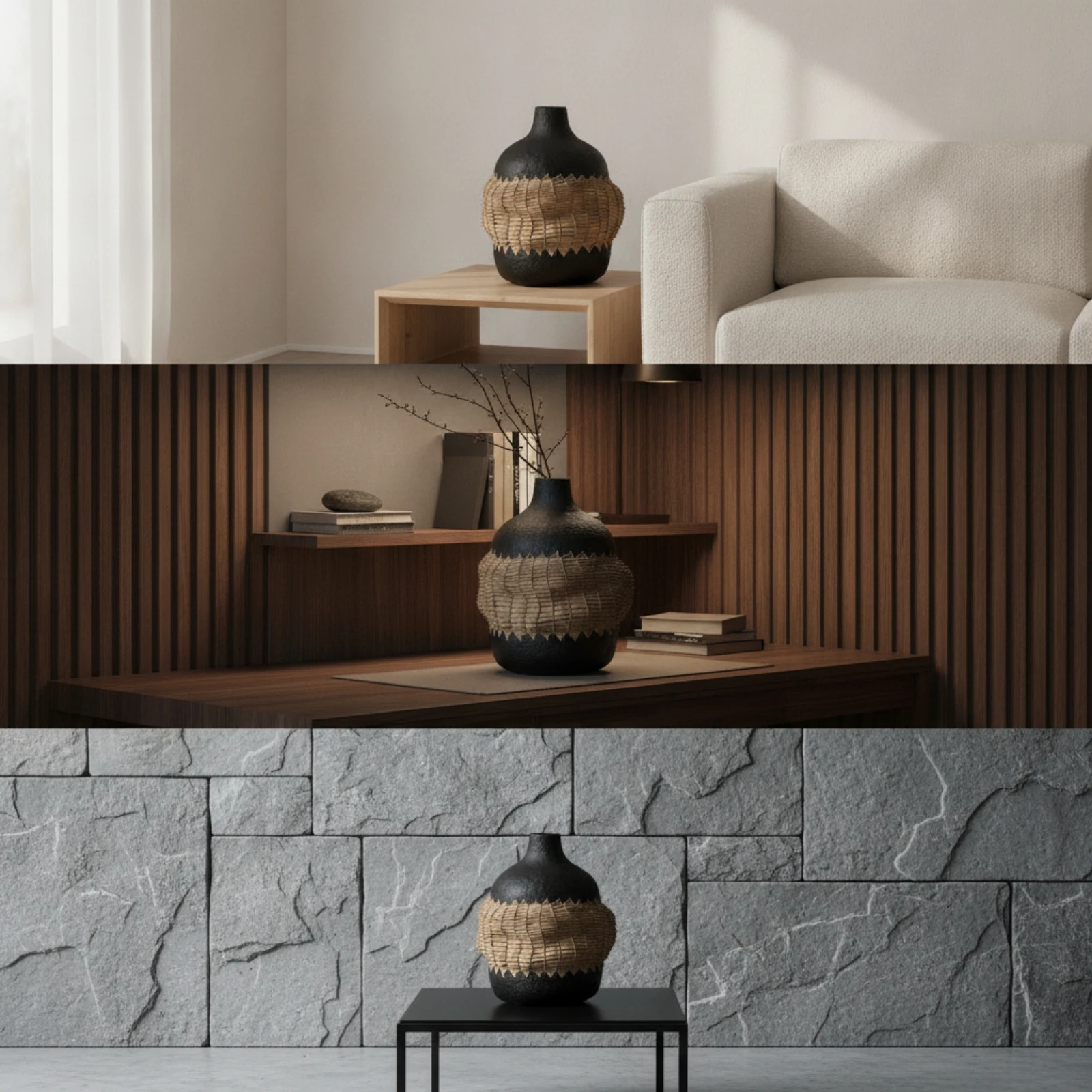 Resin Vase with Woven Band Tabletop Table Centerpiece Vase Vessel Vintage Neutral for Minimalists, Living Room, Study