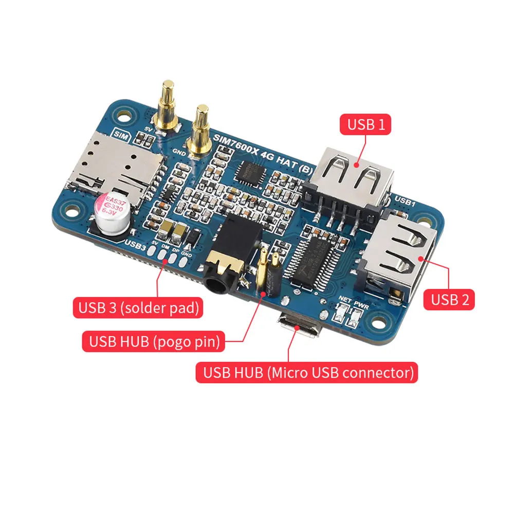 Raspberry Pi SIM7600G-H 4G HAT (B) Expansion Board Support LTE Cat-4 4G 3G 2G GNSS Positioning Global for Raspberry Pi Zero W 4B