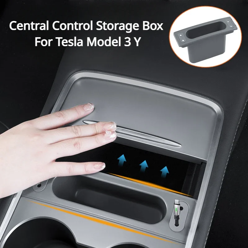 Hub Storage Box for Tesla Model 3 2021 to 2023 Model Y 2019 to 2024 Car Center Console Cable Organizer Cable Management Holder