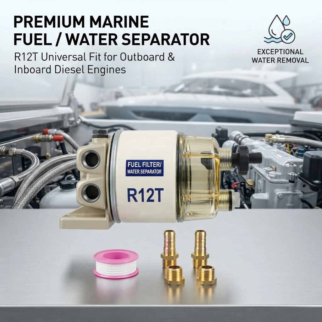 R12T Fuel Filter Water Separator Complete Kit - Marine SPIN-ON R12T Filter Replaces S3240 120AT NPT ZG1/4-19 Fit 3/8 Inch NPT Ou