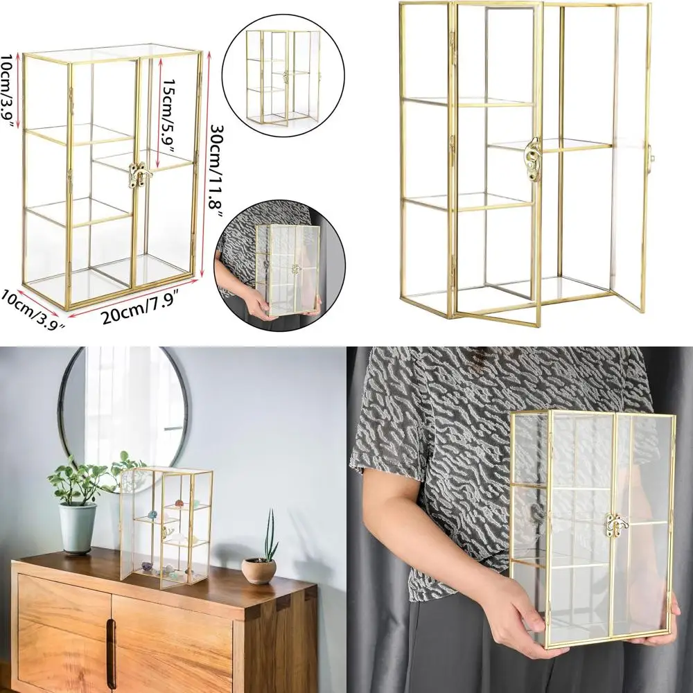 

5-Tier Transparent Glass Jewelry & Makeup Organizer, Gold Decorative Display Case for Accessories, Perfume, and Collectibles