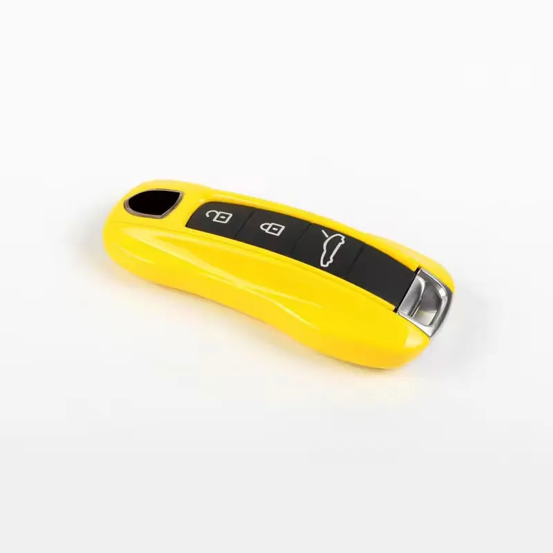 

Fashion Racing Yellow For Porsche 718 Cayenne Panamera 911 Macan Taycan Cayman Boxster Car Key Case Cover Fob Holder