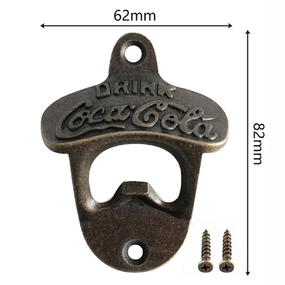 Zinc Alloy Bottle Opener Wall Mounted with Screws Vintage Retro Bronze Color Beer Opener Tool Accessories Bar Decoration Gadgets