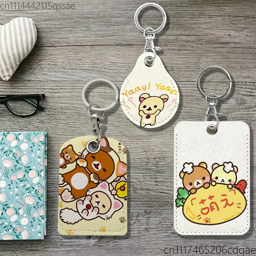 R-Rilakku-ma Little Raccoon Leather Keychain Card Holder For Airtag & Access Cards Modern Bus Pass