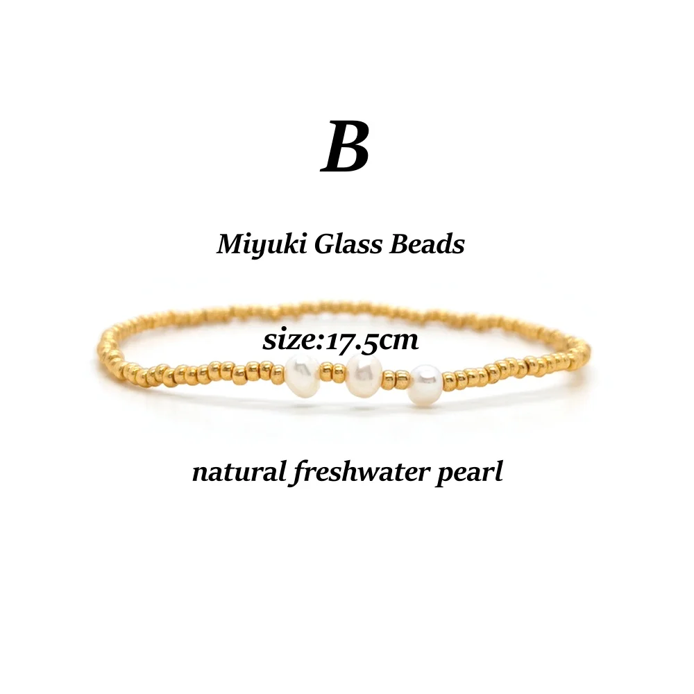 Vlen Miyuki Bracelets Natural Pearl Bracelet for Women 18 K Gold Plated Glass Beads Stretch Pulseras Boho Jewelry Accessories