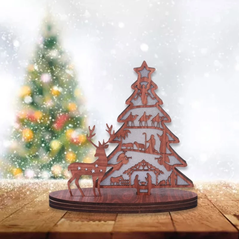 Illuminated Christmas Tree Village Scene with Warm White LED Light, Indoor Holiday Decoration, Battery Operated