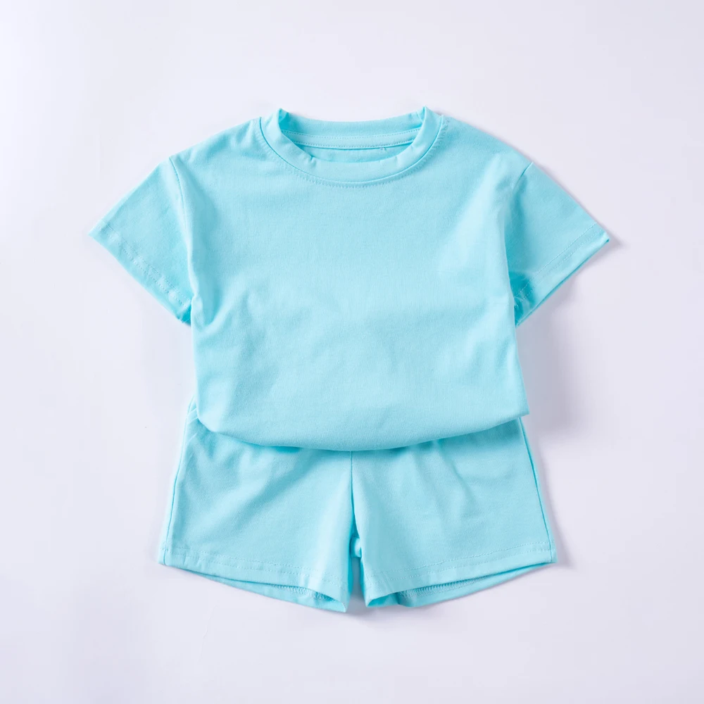 Katoenen Casual Outfits Voor Jongens En Meisjes T-Shirts + Korte Kleding Sets Trainingspakken Peuter Kinderen Effen Kleding 1-7y