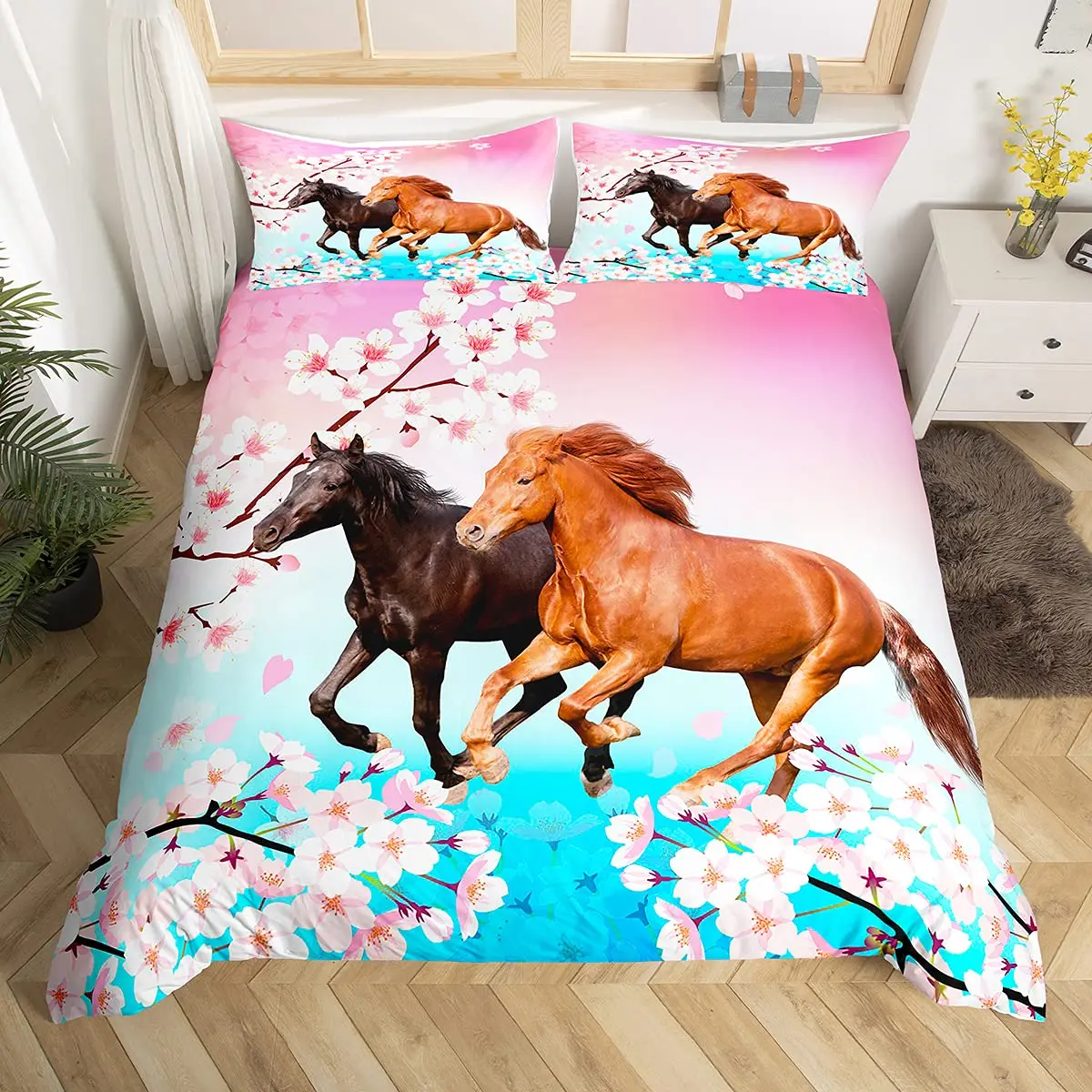 Horse Duvet Cover Western Wild Animal Horse Bedding Set Twin King Size Microfiber Rustic Farm Theme Quilt Cover for Adult Teens