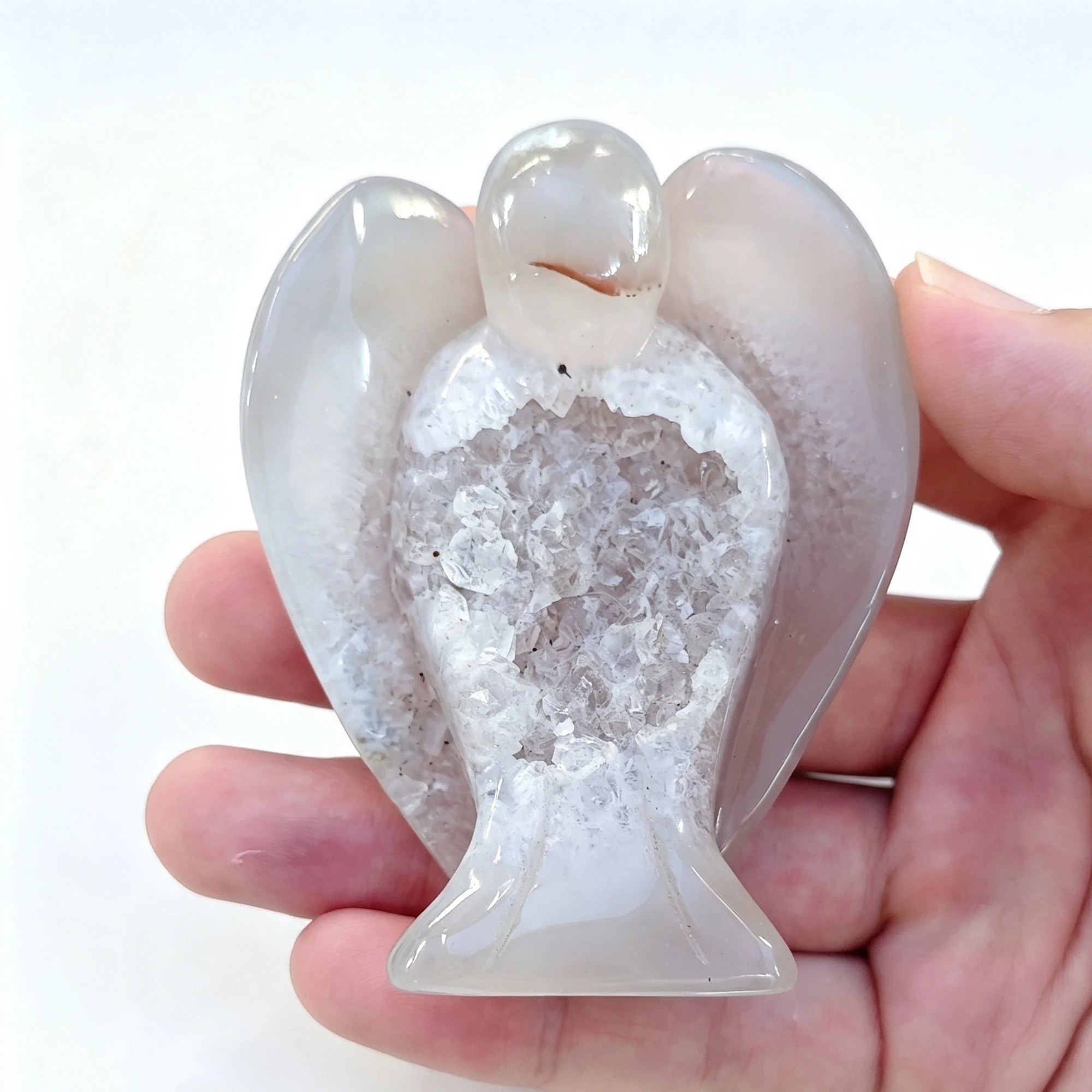 Natural Agate Druzy Guardian Angel Figurine 5-8cm Quartz Geode Pocket Angel Statue Home Decor