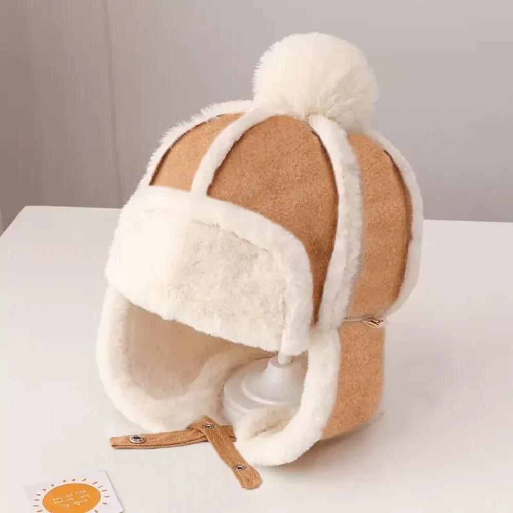 

Зимняя детская шапка для защиты ушей (1-4 года), ветрозащитная, теплая, вязаная, с помпоном, милая, для новорожденных и малышей