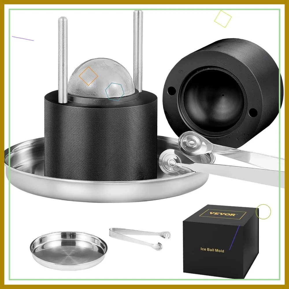 

2,4-дюймовый набор для изготовления ледяных шаров с щипцами и поддоном для капель, авиационный алюминий для виски, коктейля, бурбона, скотч, вечеринки, праздника, черный
