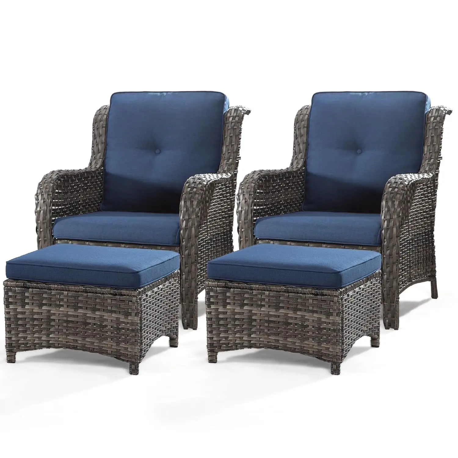 *u-4 Pieces Outdoor Patio Furniture Set Wicker Chairs Set Of 2 With Two Ottomans For Backyard, Porch, Balcony(Mixed, Customized