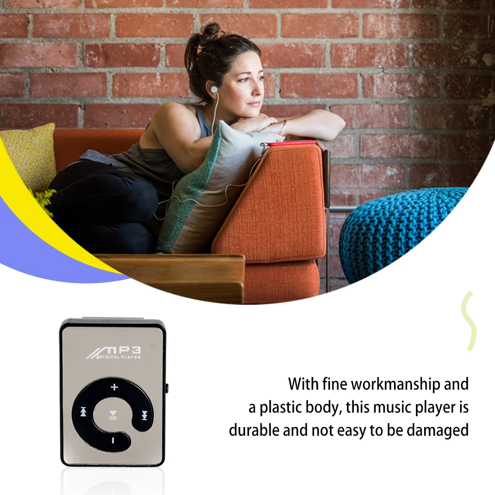 مشغل MP3 صغير بسطح عاكس ، يدعم TF ، جهاز تشغيل موسيقى محمول ، بطارية مدمجة ، معدات صوت سوداء