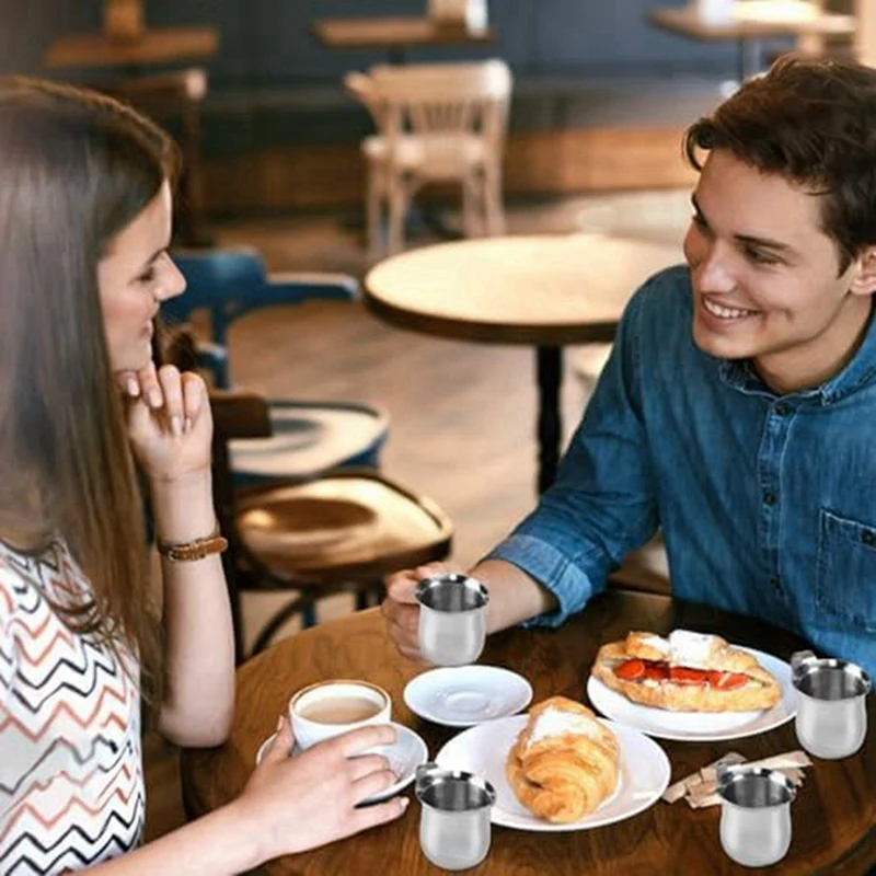 12 قطعة كريميات الجرس 90 مللي/3 أوقية إبريق كريمر صغير من الفولاذ المقاوم للصدأ كوب إبريق الحليب إبريق مزبد الحليب