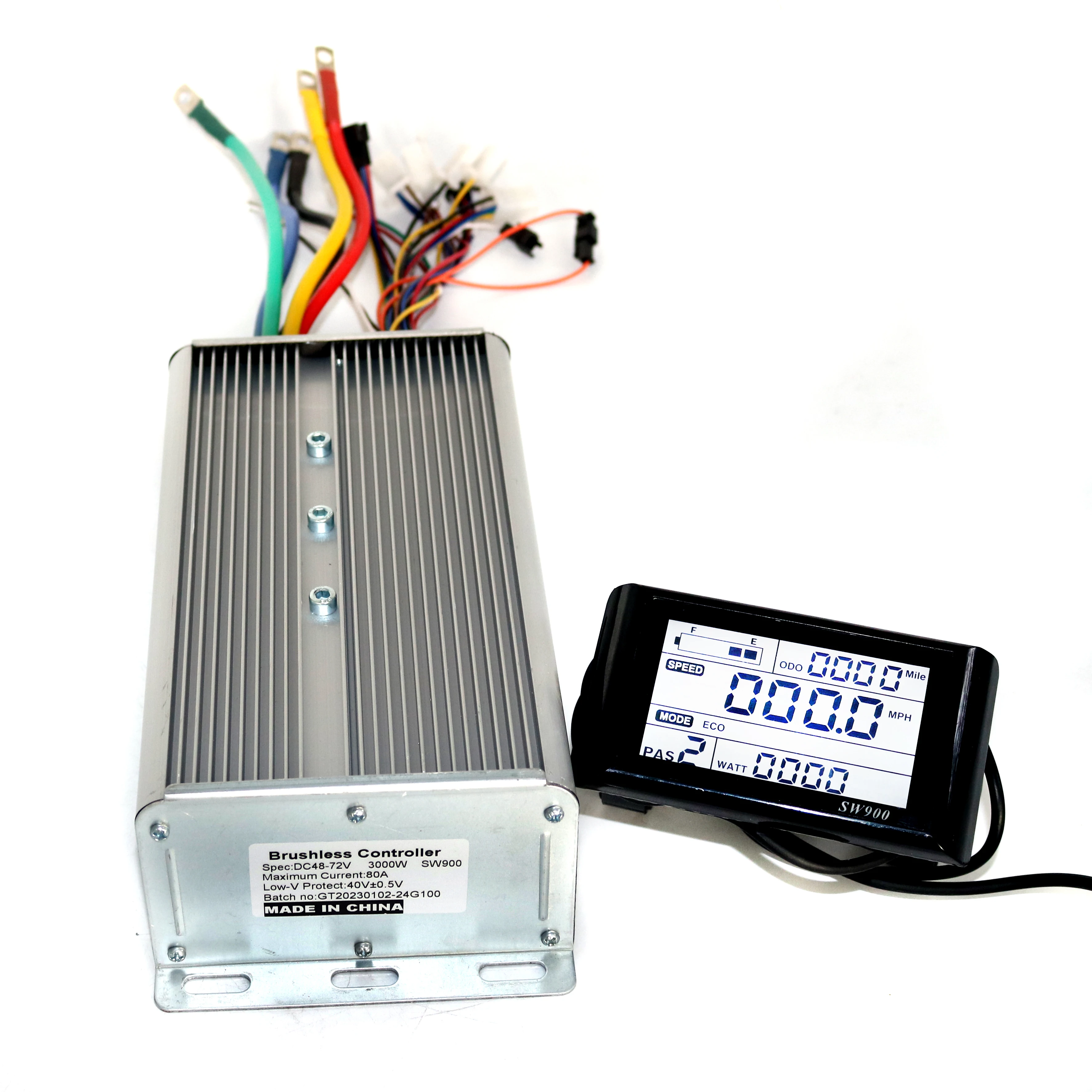 GREENTIME 24 MOSFET 48/60V/72V 3000W 80Amax BLDC motor controller, EV brushless speed controller and SW900 Display One Set