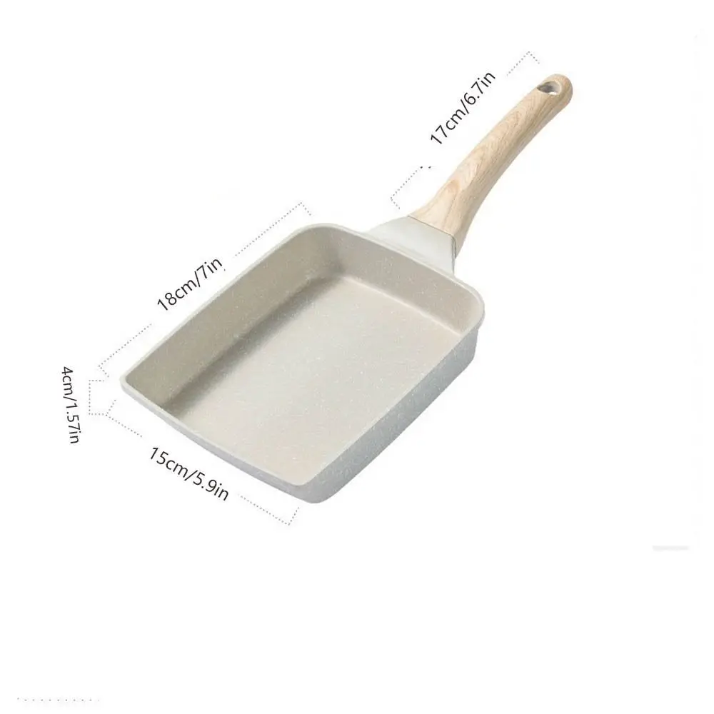 Heat-Resistant Nonstick Flat Pan Flat Surface Japanese Style Omelette Pan Nonstick Coating Wood Handle Griddle Pan Cooker