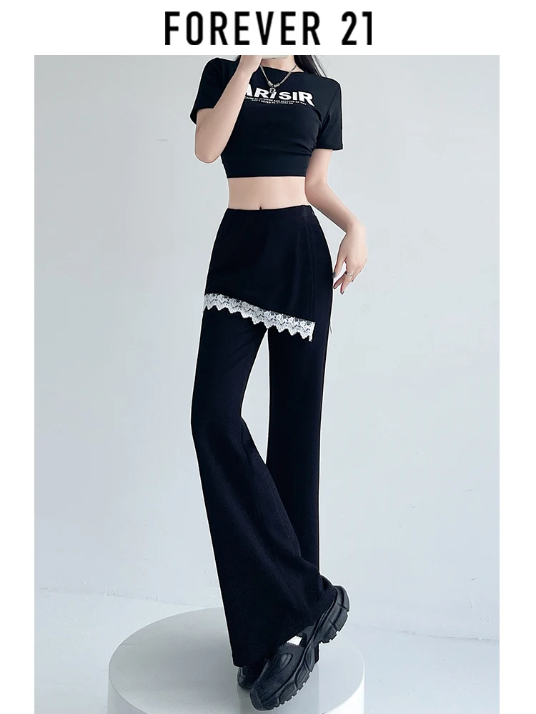 Spodnie do jogi Forever 2 z wysokim stanem, lekko rozszerzane, damskie, codzienne, z koronkowym wykończeniem, nowe, na wiosnę i lato, mieszanka poliestru, bawełny i spandexu.