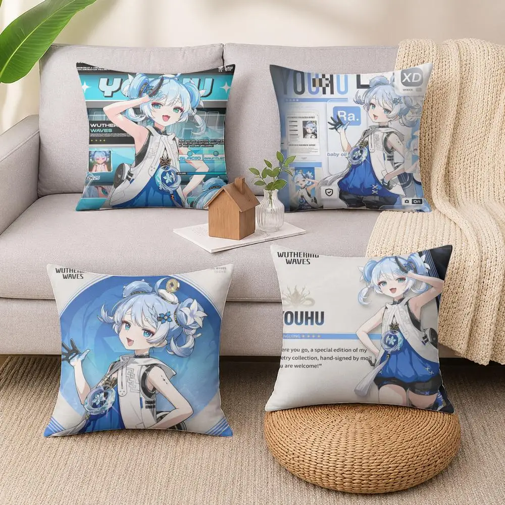 Game W-Wuthering Waves Youhu Cushion Cover Luxury Soft Plush Short Fur Cushion Case Warm Cozy Sofa Bed Decorative Home