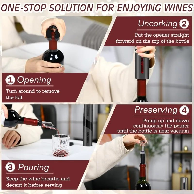 Rechargeable Multifunction Electric Automatic Corkscrew Wine Opener Set Wine stopper Wine Beer Cap Opener Kitchen Accessories view 4