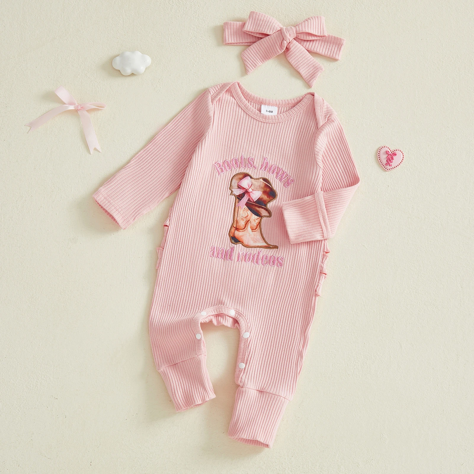 FOCUSNORM 0-18 متر الرضع طفل الفتيات الفتيان خريف شتاء رومبير كم طويل طاقم الرقبة الغربية التطريز حللا مع مجموعة عصابات رأس