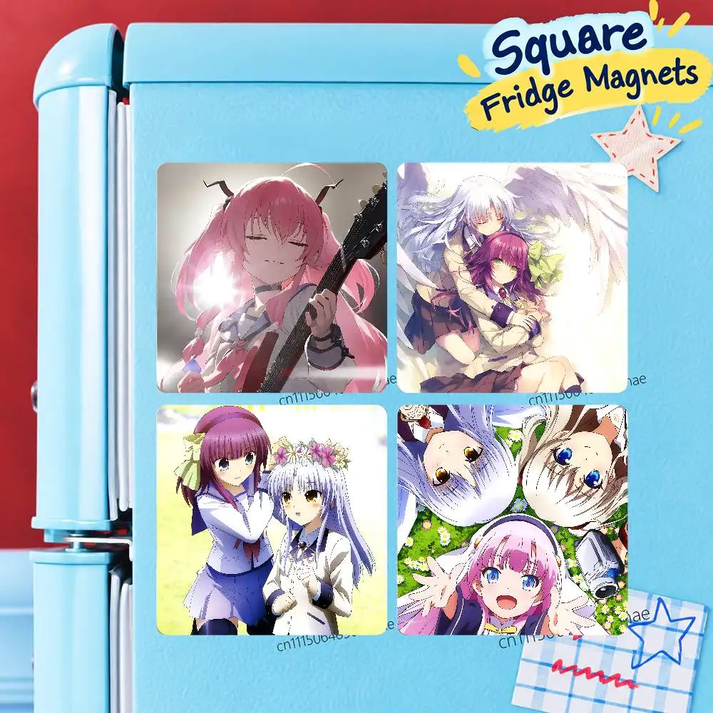 FOR Angel Beats Yuri Square Fridge Magnet Print Refrigerator Magnet Soft PVC Magnetic Sticker Kitchen Home Decor Souvenir
