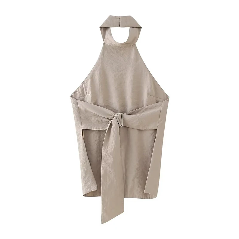 Willshela moda damska Khaki bandaż z odkrytymi plecami krótkie bluzki Vintage Halter Neck bez rękawów kobiece eleganckie bluzki damskie