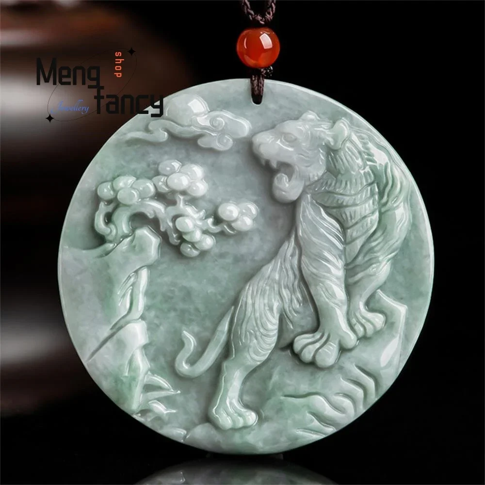 

Natural a-goods Jadeite Zodiac Tiger in the Forest Pendant Exquisite Retro Mascots Best Selling Handicraft Fashion Fine Jewelry