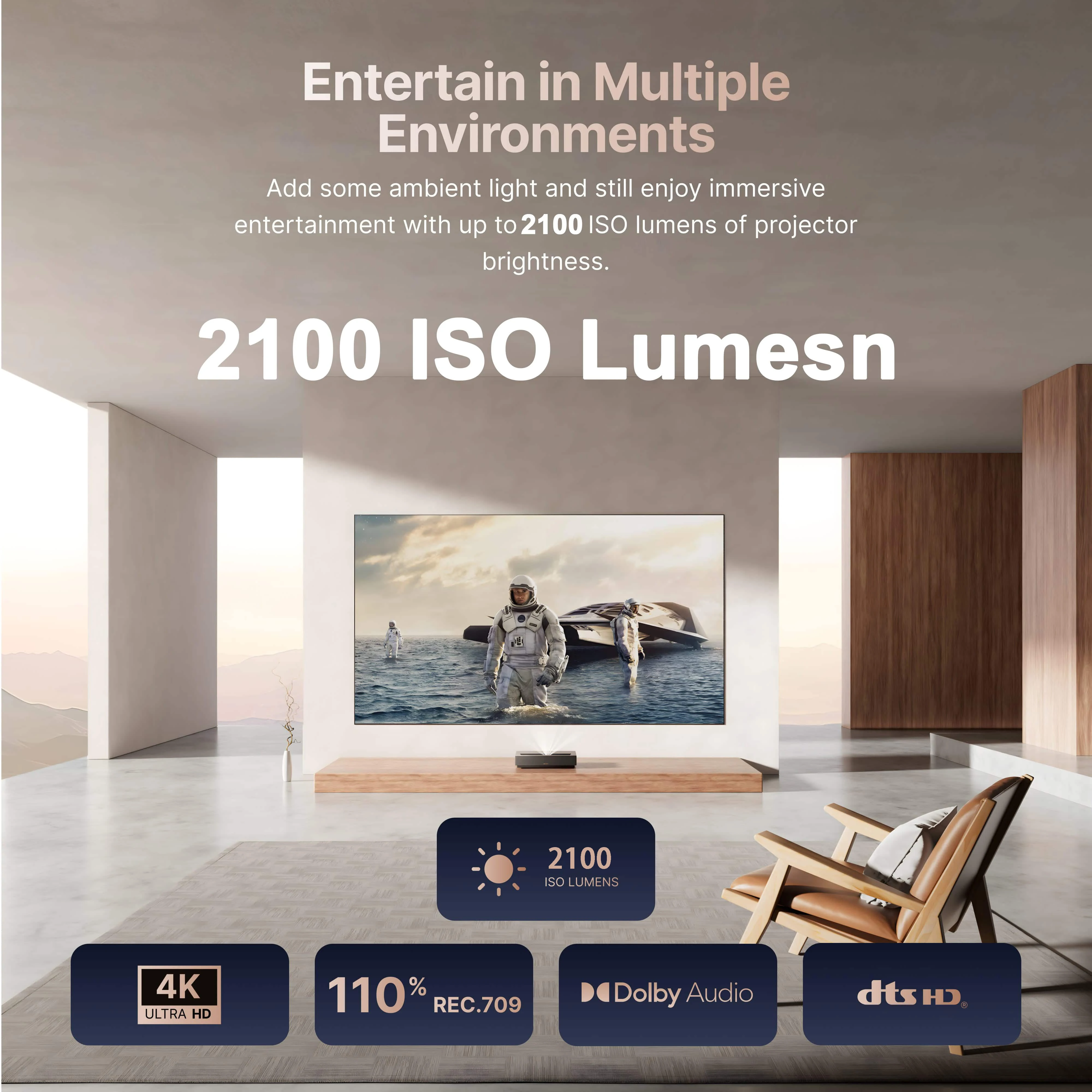 [الاتحاد الأوروبي متوفر] أفضل جهاز عرض سينما Edge Proyector 2100 ISO Lumens Google TV 4K UHD Ultra Short Throw DLP