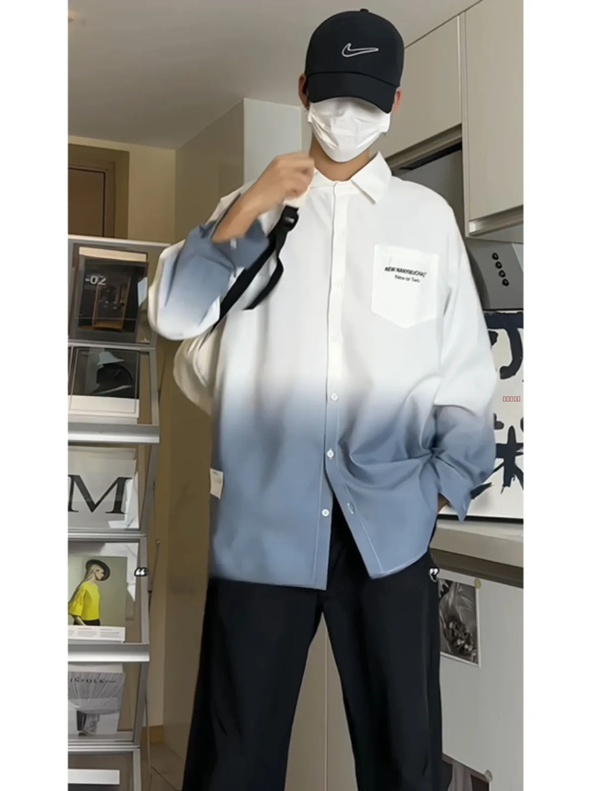 

Мужская повседневная рубашка с длинным рукавом и градиентным цветом, весенняя модная молодежная верхняя одежда, куртка на пуговицах, стандартный крой