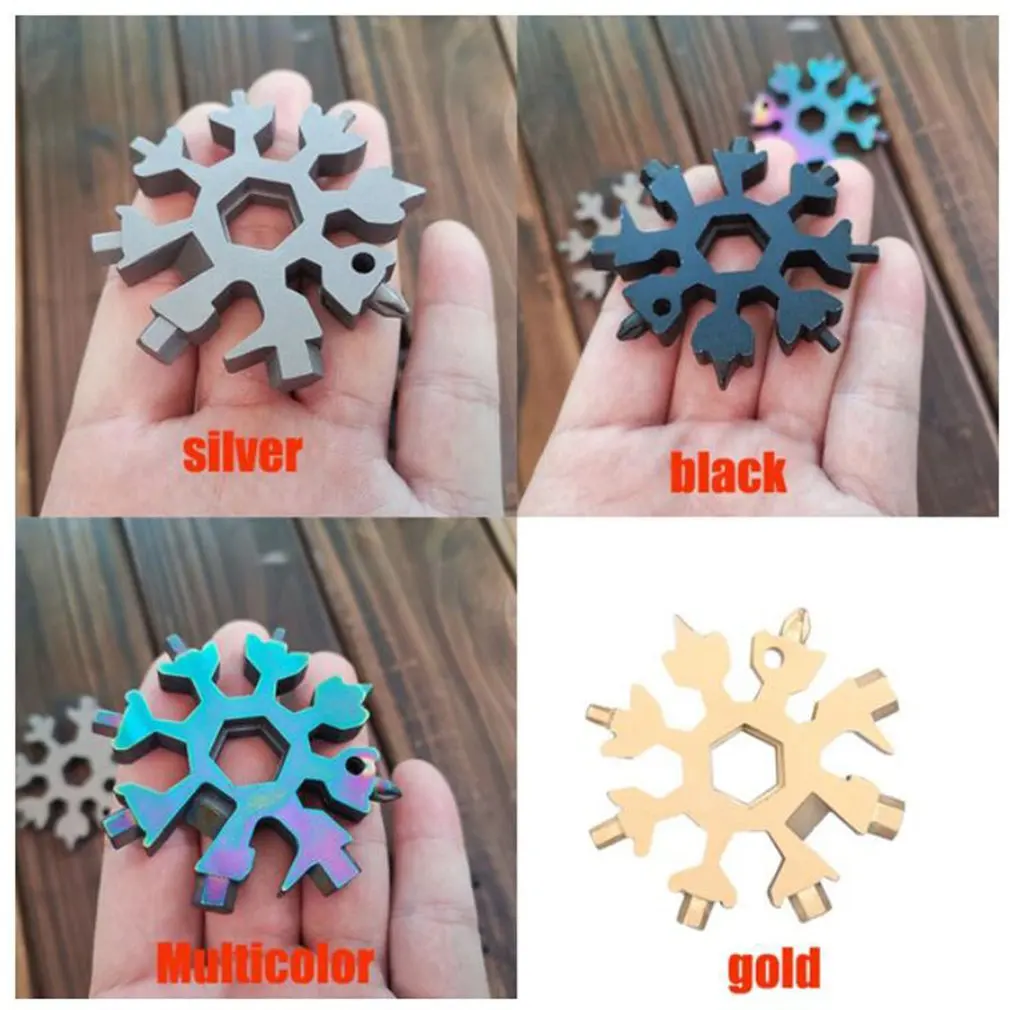Snow Keychain Tools, Multi-tool, Combinação de Chaves, Aço Inoxidável, Snow Shape, Outdoor Portable Snowflake, 19 em 1