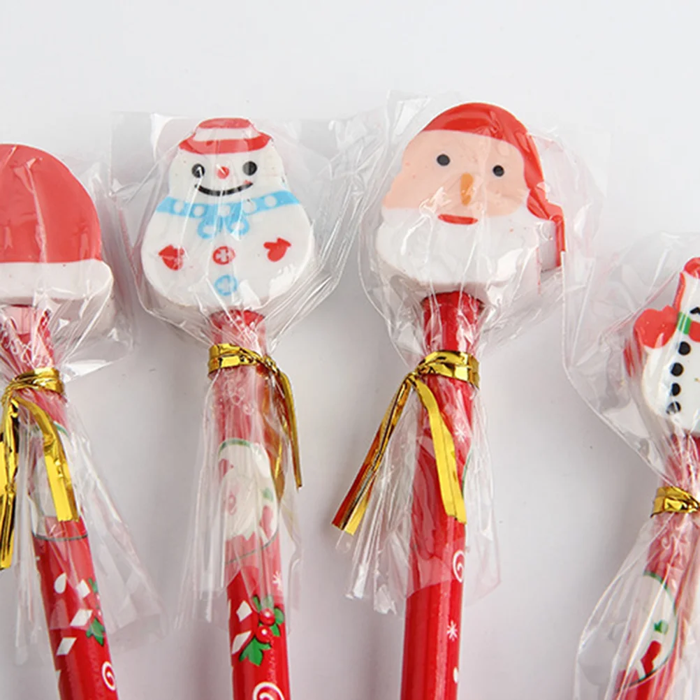 12 Pcs Eraser Kids Santa Pencil Cartoon Bulk Pencils for Christmas School Creative Girl Student Use