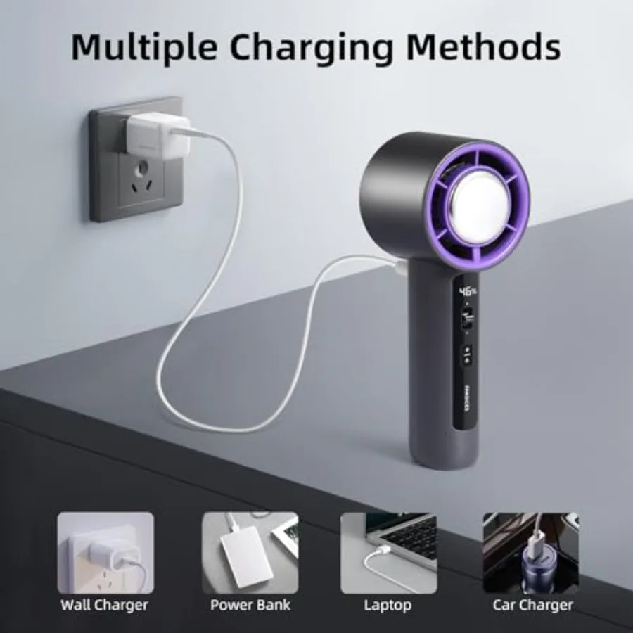 Pequeño ventilador portátil para viaje, miniventilador de mano de velocidad ajustable con pantalla Digital, batería de 4500mAh, ventilador Personal recargable