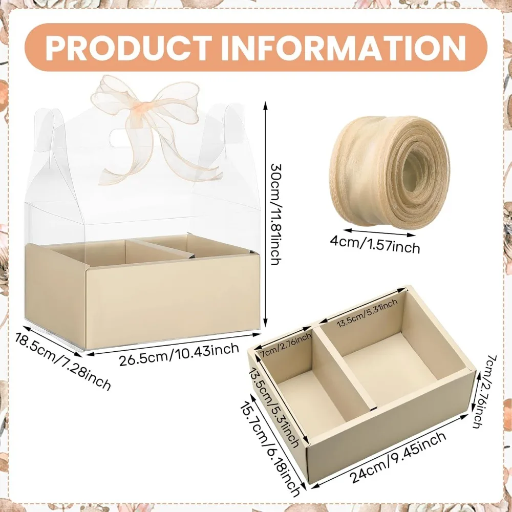 10 Pack 4 Inch Clear Cake and Flower Gift Boxes with Ribbon, Ideal for Weddings Parties Holidays