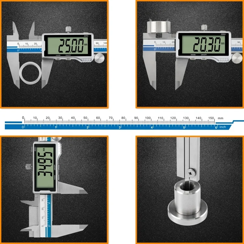 DITRON cyfrowy zacisk 150/200/300mm duży ekran LCD ze stali nierdzewnej metalowy suwmiarka do narzędzi pomiarowych