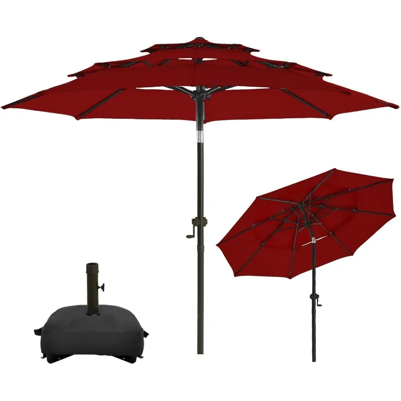 9FT-3 Tiers Patio Umbrellas with Base Included, 8 Sturdy Ribs, Fade Resistant Waterproof POLYESTER DTY Canopy