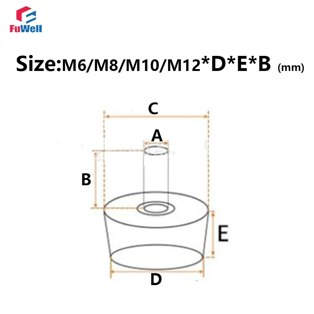 Fuwell Rubber Screw Foot Pads M6 M8 M10 M12 Cushioning Anti-Slip Shock Absorption Instrument Support Legs Height-Increasing Pads
