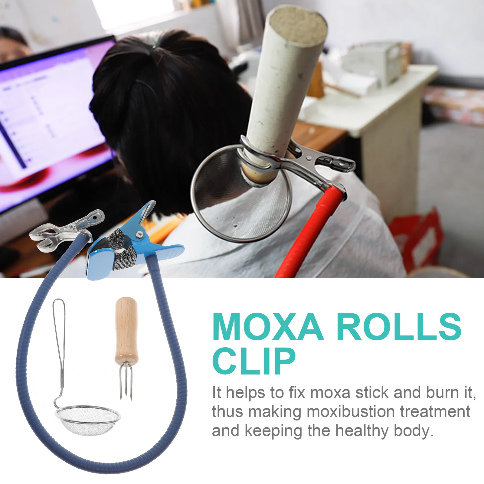 

Adjustable Stick Holder Clip with Ash Screen Flexible Moxibustion Bracket Lightweight Portable Wormwood Burner Device for Home
