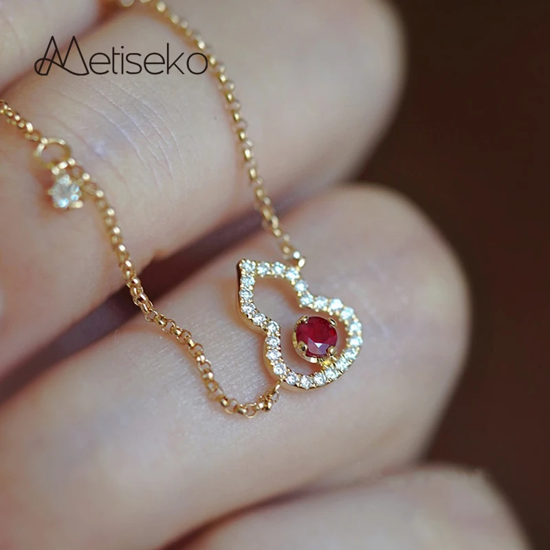 

Metiseko 925 Sterling Silver Gourd Shape Pendant Bracelet Plated 18K Gold Ruby Red Cubic Zirconia Bracelet for Women Party Gift