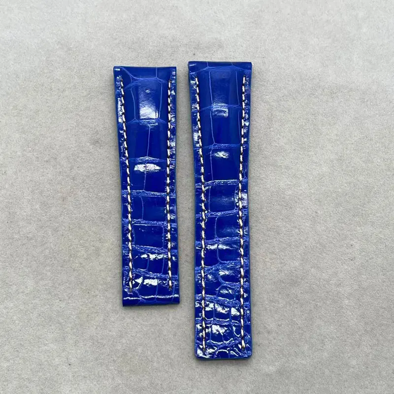 Luxury Custom Crocodile Skin Watchbands Handmade Belt 20MM 22MM 24MM Flat Interface Alligator Strap Waterproof Calfskin Lining