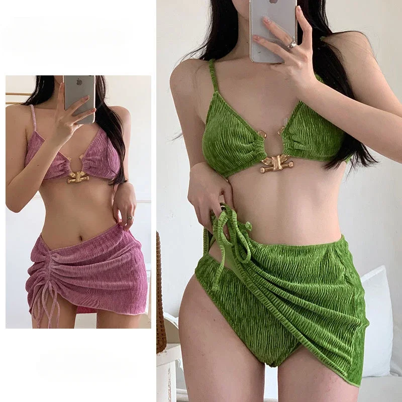 Summer Swimsuit Women\'s Sexy Bikini Set Holiday Style Sexy Split Swimsuit Cover Skirt Beach Women\'s Sexy Three Piece Set