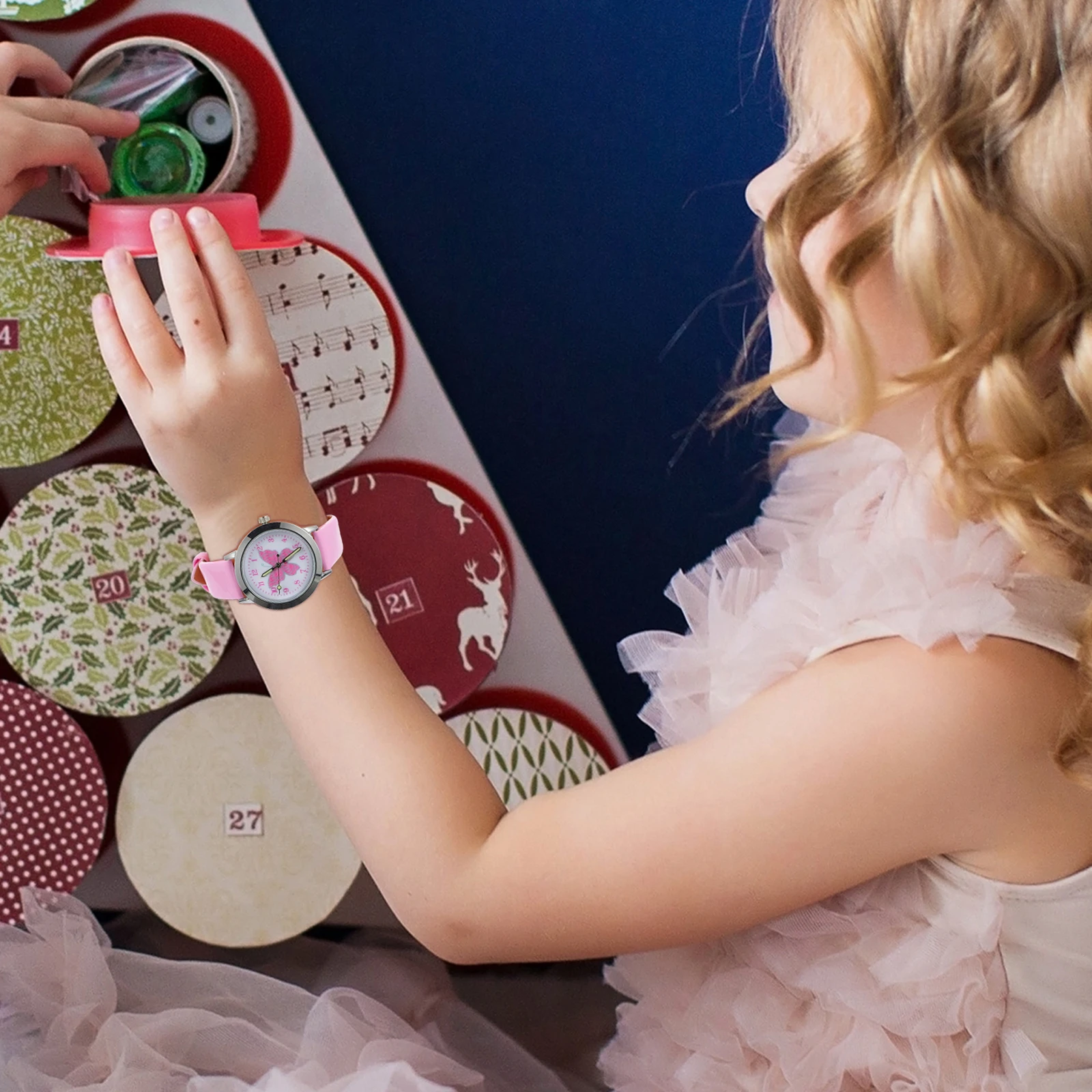 Kids Watch Durable Cartoon Butterflies Pattern Luminous Pu Belt Childrens Wristwatch Girls Watches Bright Colors Time Reading